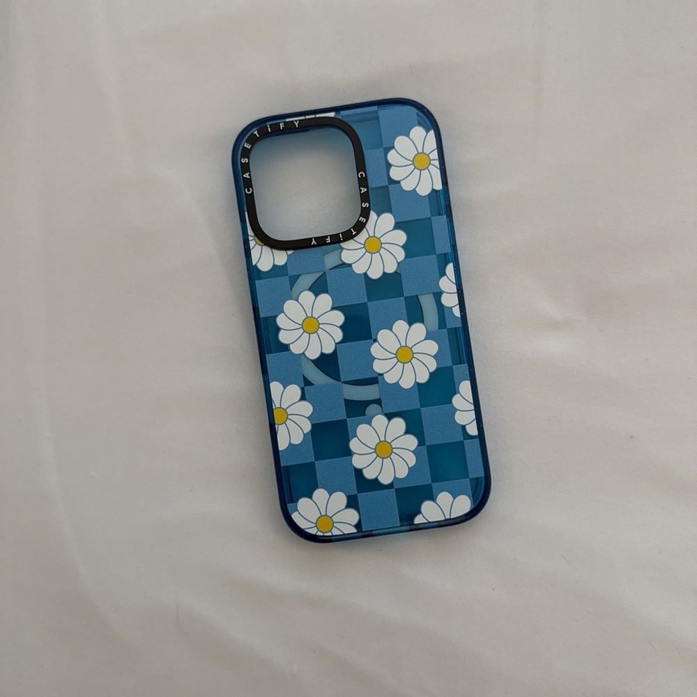 Casetify Blue Checkered Daisy Phone Case